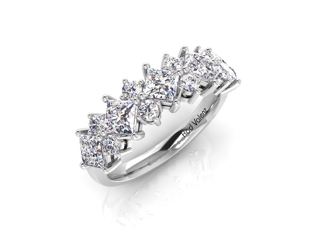 Half Eternity Ring/Dress Cocktail Ring for women in 18ct white gold with princess  cut & round diamonds
